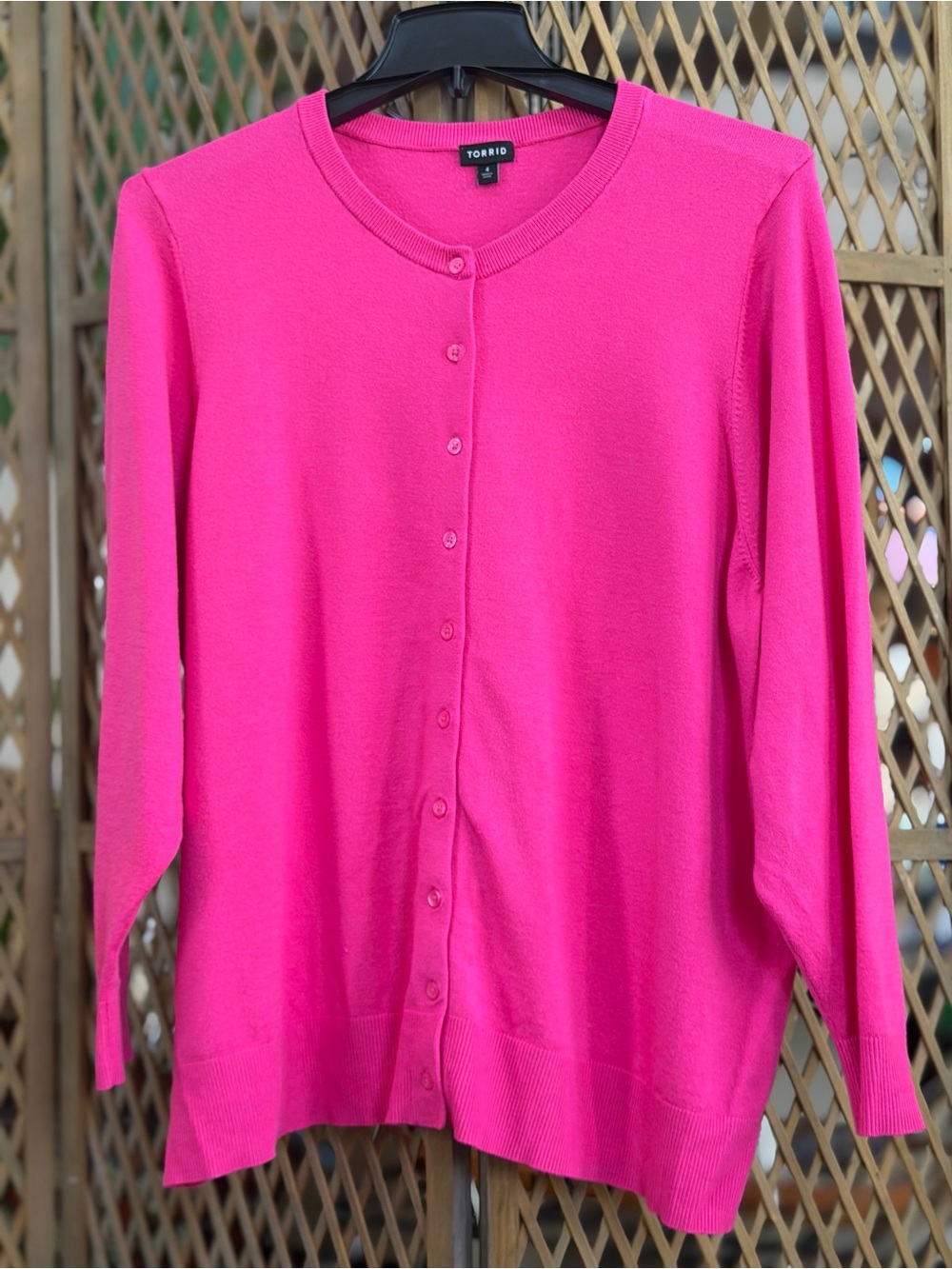 Torrid Vibrant Pink Button-Front Crewneck Cardigan